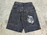 Shorts, Y2K Pants, Harajuku, Hip-Hop, Lucky Seven, Vintage Blue Baggy Jeans-Outfit