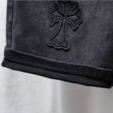 Black Denim Shorts Men's Summer Slim Retro Mids Pants Gradient Elastic Five-Point