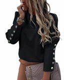 Ebaywish Explosion Ins Net Red Long-Sleeved Round Collar Metal Buckle