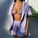 Solid Beach Two Piece Sets Summer Women Home Loungewear Cardigan Tops Tracksuit 2021 Ladies Workout Soft Shorts