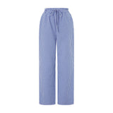 Women's Y2K Retro Aesthetic Wide Leg Drawstring Thin Pants Summer Casual Elastic Plaid Loose Trousers with Pockets-Outfit