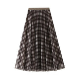 Both Sides Of The Retro Lattice Yarn Irregularly Dressed Skirt In The Long A-Shaped Dress Autumn