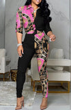 Classic Print Retro Knotted Blouse and Pants