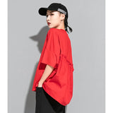 Women Green Red Back Ruffles Split Big Size T-shirt New Round Neck Half Sleeve Fashion Tide Spring Summer 2023