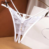 Transparent Embroidery Floral Pearl Tassel Women Lingerie G-String Panties Fashion Hollow Out Female Underwear Thong Briefs 425-1-Outfit