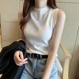 Vest Women's Half-High Collar Bottoming Shirt Summer Tight Sleeveless Knitting Top With A Small Sling Belt
