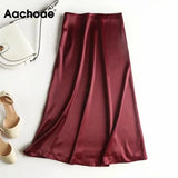 Elegant A Line Party Skirt Women High Waist Solid Chic Skirts Female Side Zipper Satin Skirt Faldas Mujer Moda