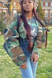 Camouflage Cropped Jackets for Women 2023 Autumn Clothes Fashion Outwear Pockets Short Coat Grey Army Green
