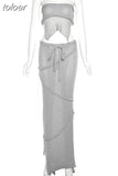 Distressed Knitted Sweater Dress Trashy Y2k Summer Outfits Two Piece Set Woman Fringe Long Skirt and Top