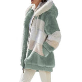 Warm Hooded Jacket Winter Zipper Casual Patchwork Loose Coat Fashion Faux Fur Parka Fleece Drawstring Plus Size
