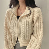Autumn And Winter New Korean Version Of INS Retro Temperament Students Double Zipper Splet Sweater Coat Women Knitted Open
