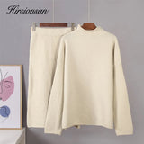 Elegant Knitted Sweater Skirt Suits Women Soft Sexy Female Sets 2 Pieces Slim Fit Skirt and Loose Tops Ladies