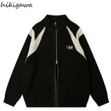 Cardigan Women Clothing Contrast Color Stand Neck Casual Sueter Mujer Fashion Knitting Sweater Jackets Pull Femme-Outfit