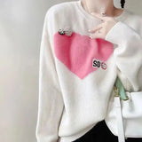 Heart-shaped Knitted Jumpers Women's Clothing Commute Autumn Winter Casual O-Neck Fashion Beading Patch Designs
