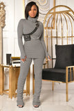 Casual Solid High Neck Long Sleeve Slim Top and Ruched Pants Set 2 Piece