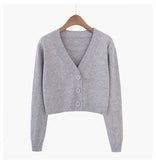 Crop Cardigan Women Korean Short Sweater Long sleeve V neck Green