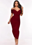Sexy Straps Sleeveless Solid Ruched Lace Up Sheath Midi