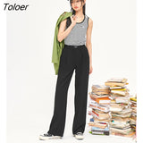 Women Pants 2022 Autumn Mid Waist Loose Trousers Solid Black Casual Long
