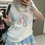Shirts for Women Preppy Y2K Japanese Summer Tshirts Oversized White Tops 2024 Ropa Mujer Cartoon Print Casual T Shirt-Outfit