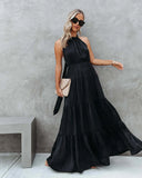 Summer New Temperament Hanging Neck Tie With Broken Folds Spliced Dress