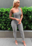 Sexy One Shoulder Sleeveless Solid Full Length Skinny