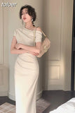 Fashion One Shoulder Folds Ladies Summer Sleeveless Bodycon Dress Elegant Chic Party Evening Wedding Dresses for