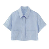 Women's Wear New Striped Poplin Short Shirt 3615180-Outfit