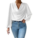 Loose Chiffon Shirts women Fashion Drape Cowl Long Sleeve Blouse Spring Autumn Pullover Shirt Tops Women Clothing-Outfit