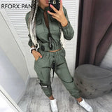 Women Soild Pockets Zipper Design Ruched Coat & Cargo Pants Sets Casual Women Sets-Outfit