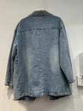 Women Denim Blazers Patchwork Notched Collar Pearls Diamond Embroidered Flares Suit Jackets 2024 Summer New Fashion 29L6434-Outfit