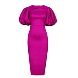 Summer Round-Neck Bubble Sleeve Women's High Waist Dress Party Dress Party