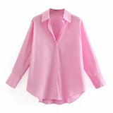 Women Solid Office Lady Shirts Batwing Long Sleeve Turn Down Collar Blouses Candy Color Casual Loose Tops Chemise
