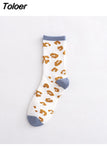 1pair Cute Cartoon Women's Cotton Socks Kawaii Rabbit Sheep Giraffe Pattern Socks Funny Happy Harajuku Female