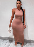Sexy Solid Round Neck Sleeveless Long