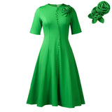 Women's 2025 New Short-Sleeved Solid-Colored Round-Collar Temperament Elegant African