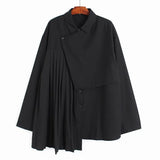 Women Black Irregular Pleated Big Size Blouse New Lapel Long Sleeve Loose Fit Shirt Fashion Spring Autumn 2023 1DE7242 618-1-Outfit