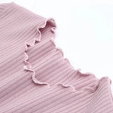 Wood ears O neck Short sleeve T-shirt 2023 New Woman Slim Fit t shirt tight tee Summer Retro Tops 6 colors-Outfit