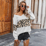 Leopard Sweater Women 2020 Autumn V-Neck Knitted Woman Sweaters Streetwear Pull Femme Long Sleeved Pullover