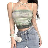 Camisole, Girls Tie-Dyed Sleeveless Crop Tops Spaghetti Strap Vest for Summer, Green-Outfit
