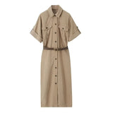 Lapel Dress Single-Breasted High-Waisted Thin Single-Breasted Dress-Outfit