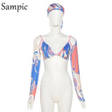 Tie Dye Print Long Sleeve Sexy Casual Skinny Cropped T Shirt Tops Chic Y2K Fashion Streetwear Club Basic T Shirt