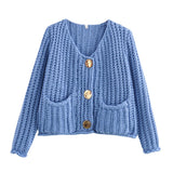 New autumn and winter 2024 women street fashion thick needle short cardigan coat-Outfit