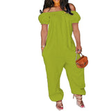 Size S-4xl Jumpsuit Women Elegance Wholesale Off Shoulder Solid Short Sleeve Loose Overalls One Piece Outfits