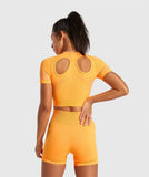 Seamless Gym Set Short Sleeve Crop Tops Fitness Shorts Sports Wear Workout Clothes Women Gym Clothing 2Pcs Sport