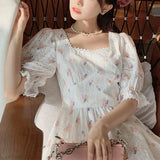 Elegant Floral Dress Women Sweet Chiffon Lace Midi Fairy Dress Female Frenc Casual Outdoor Korean Kawaii Dress 2021