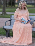 Elegant Lace Off Shoulder Mesh Maternity Long Dress 703-0-Outfit