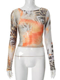 Has Q24TP573 Fashion Women's Clothing 2025 Autumn New Retro Printed Round-Neck Long-Sleeved