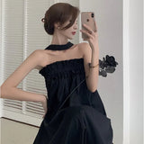 Graduation party 2022 New Neck Dress French Strapless Suspend Erelegant Summer Design Sense Of Minority Temperament Long Black Skirt