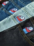 Street Boy Jeans Y2K Hip-Hop Cartoon Embroidery Vintage Blue Jeans Pants Man-Outfit