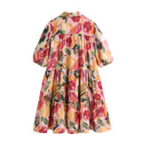 New Lapel Button Solid Color Wide Pendulum Cotton Dress 2648202-Outfit